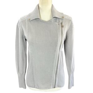 Spanner Sport Knit Jacket Women Size Small Ribbed Gray Asymmetrical Zip Sweater